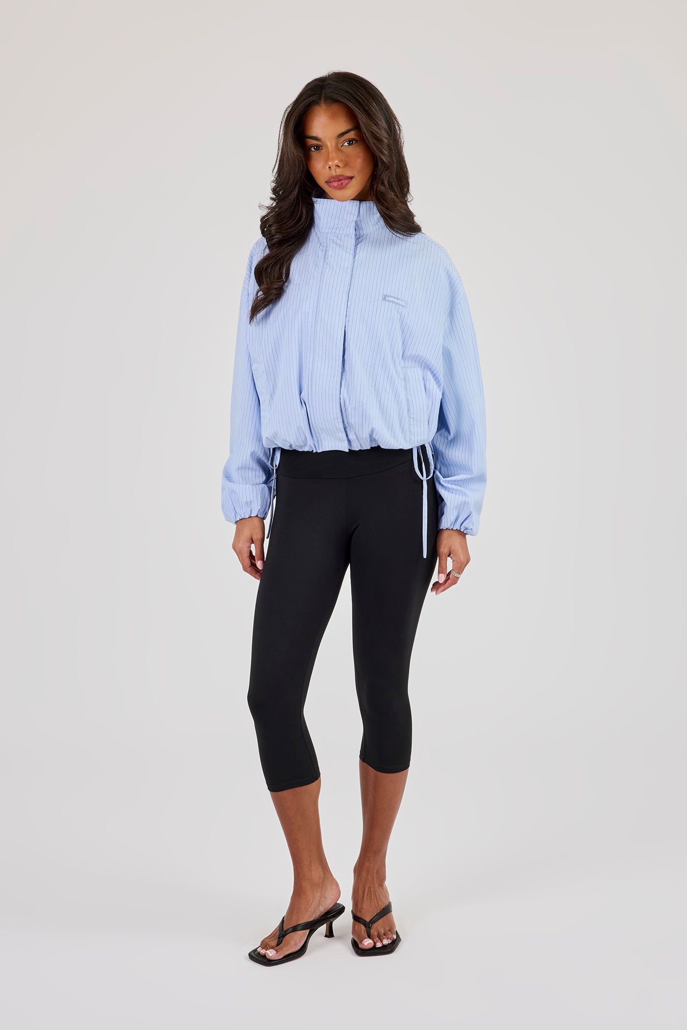 Stripe Nylon Funnel Neck Jacket - Light Blue