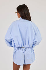 Stripe Nylon Funnel Neck Jacket - Light Blue
