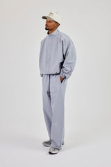 Oversized Nylon Check Funnel Neck Windbreaker & Trouser - Light Grey