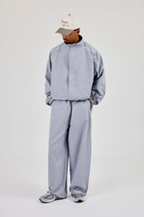 Oversized Nylon Check Funnel Neck Jacket - Light Grey