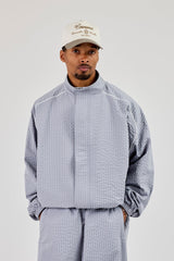 Oversized Nylon Check Funnel Neck Jacket - Light Grey
