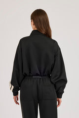 Cropped Taping Badge Logo Track Jacket - Black