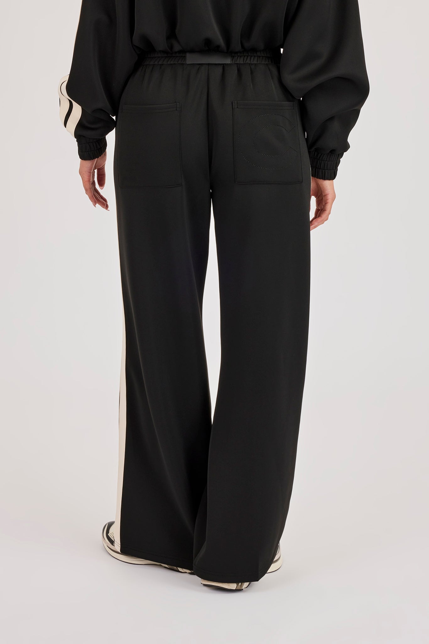 Wide Leg Taping Badge Trouser - Black