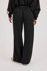 Wide Leg Taping Badge Trouser - Black
