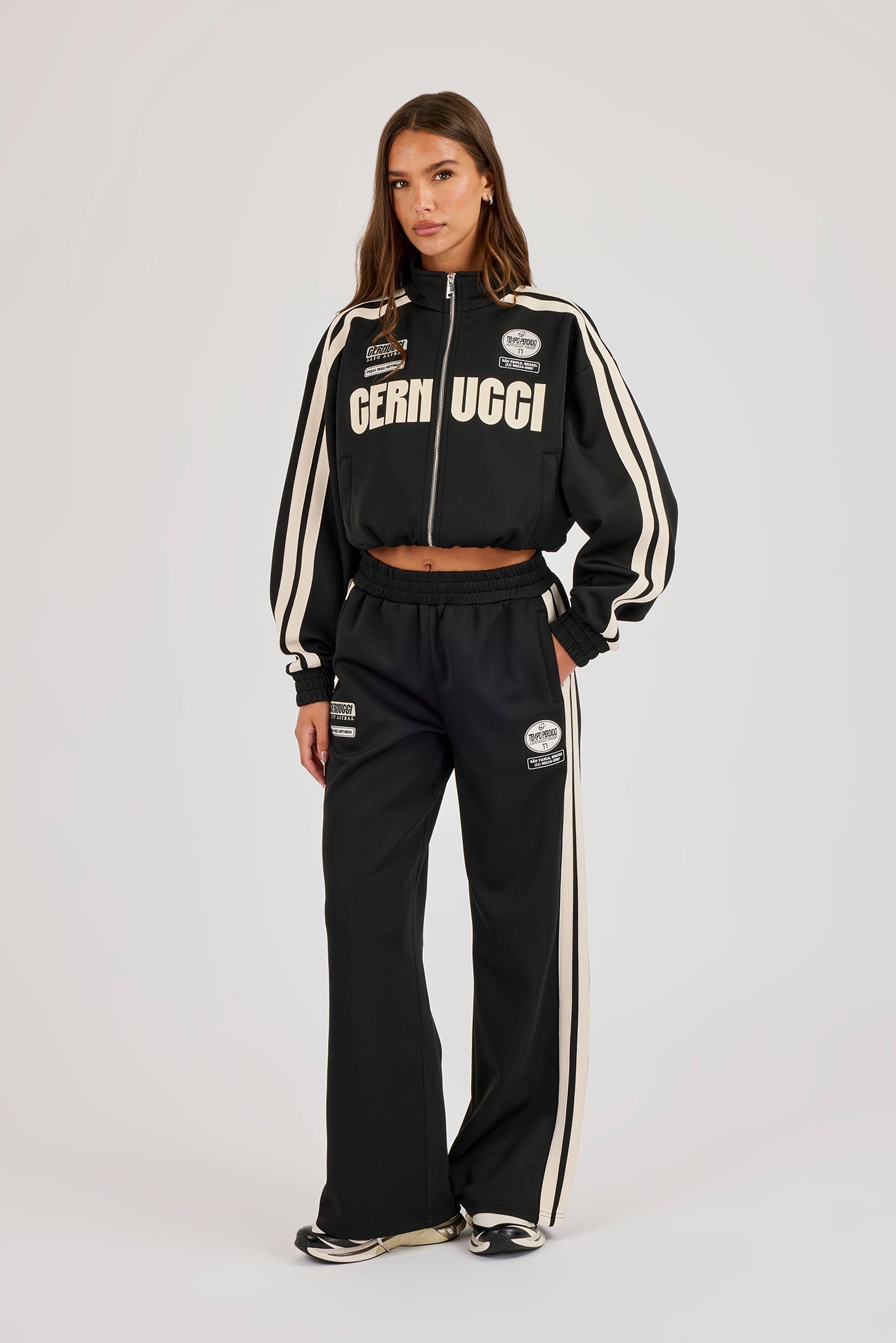 Cropped Taping Badge Logo Track Jacket - Black