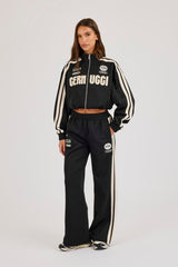 Cropped Taping Badge Logo Track Jacket - Black