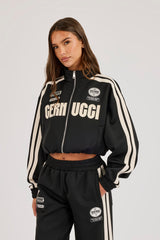 Cropped Taping Badge Logo Track Jacket - Black