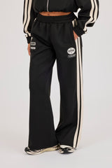 Wide Leg Taping Badge Trouser - Black