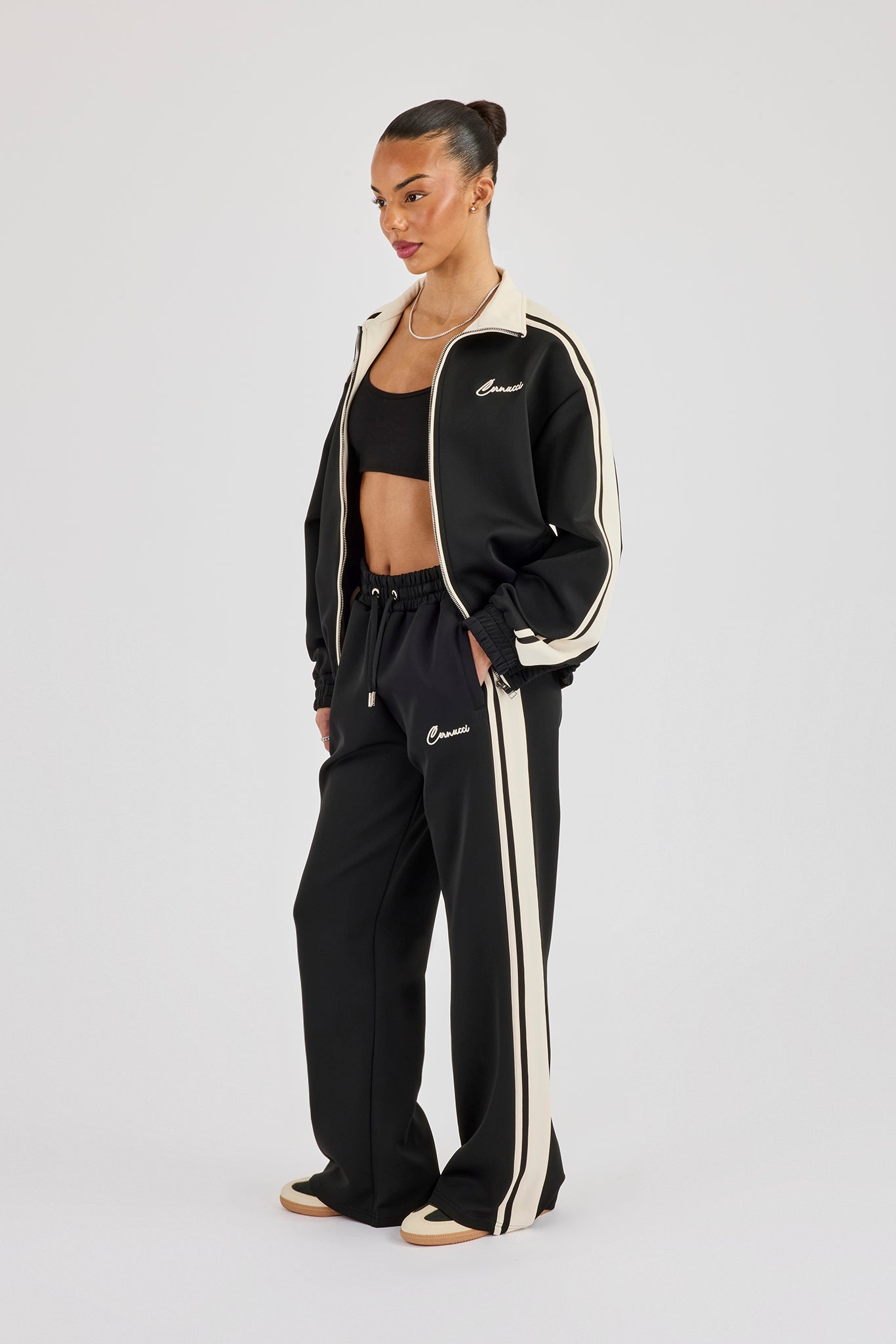Taping Contrast Track Jacket & Pant - Black