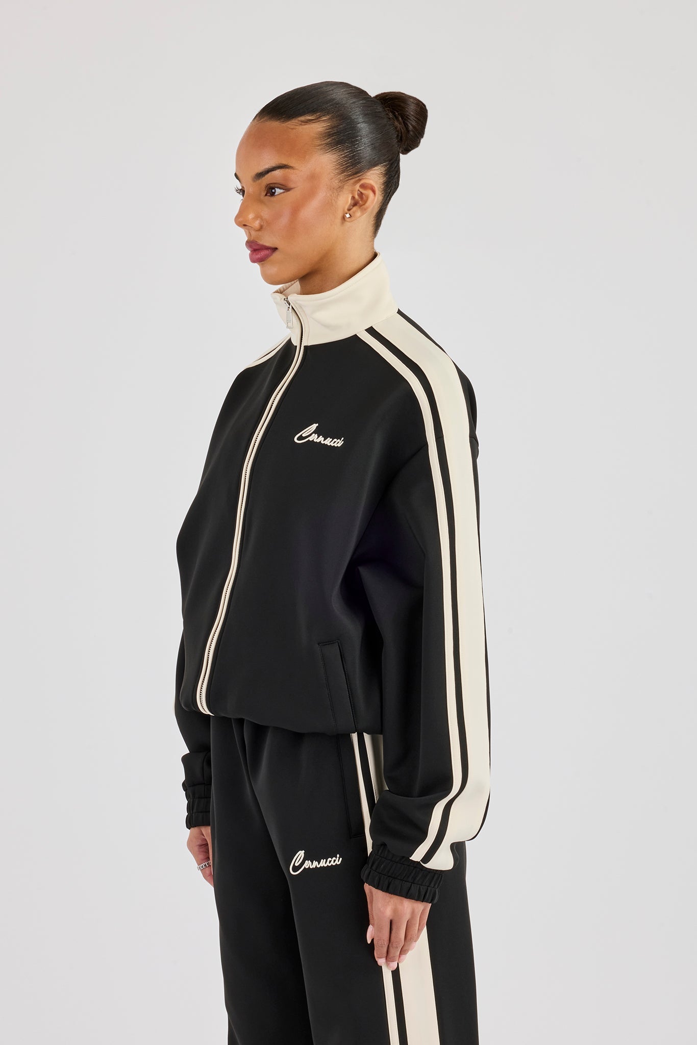 Taping Contrast Collar Track Jacket - Black | Womens Outerwear