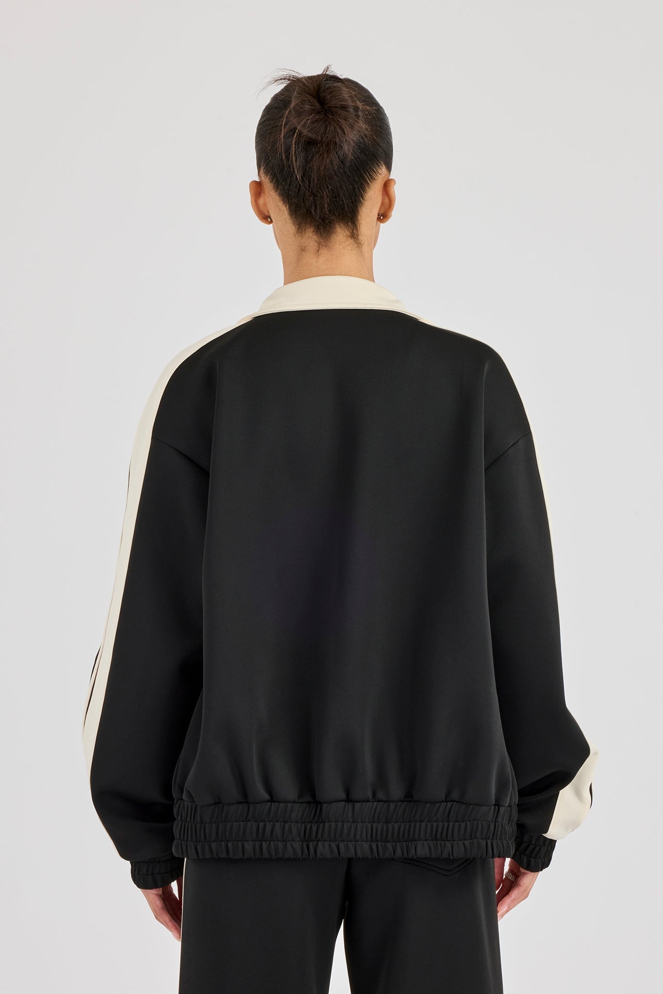 Taping Contrast Collar Track Jacket - Black