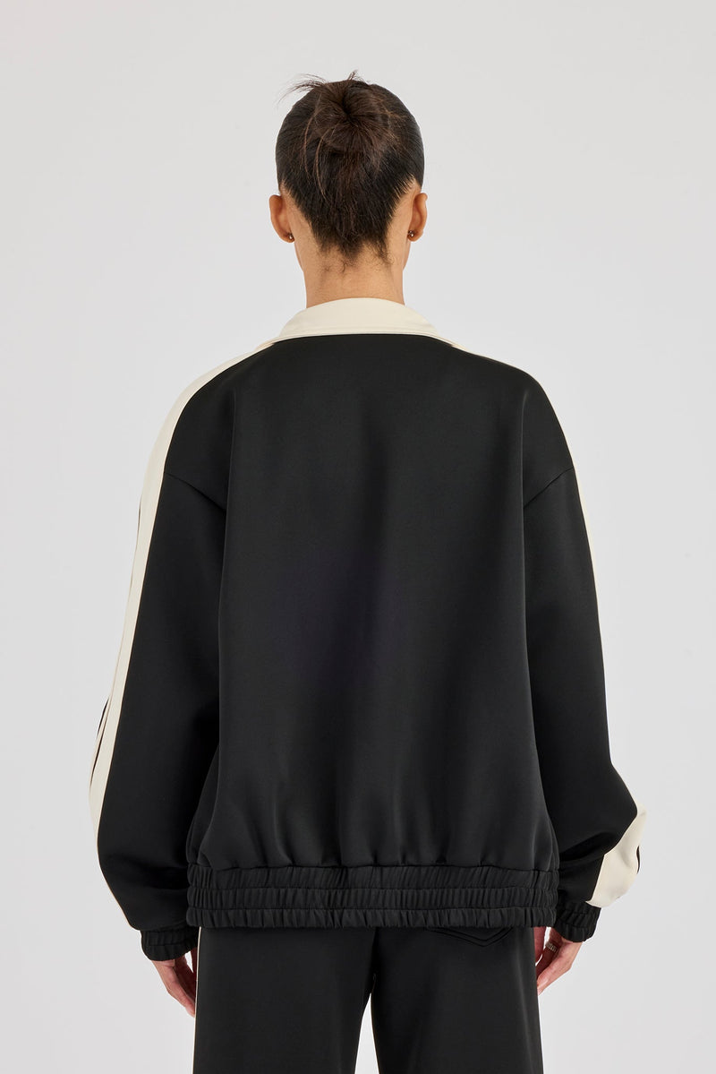 Taping Contrast Collar Track Jacket - Black
