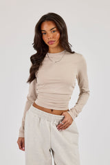 Soft Touch Ruched Long Sleeve Top - Stone
