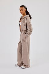 Applique Baggy Wide Leg Jogger - Washed Taupe
