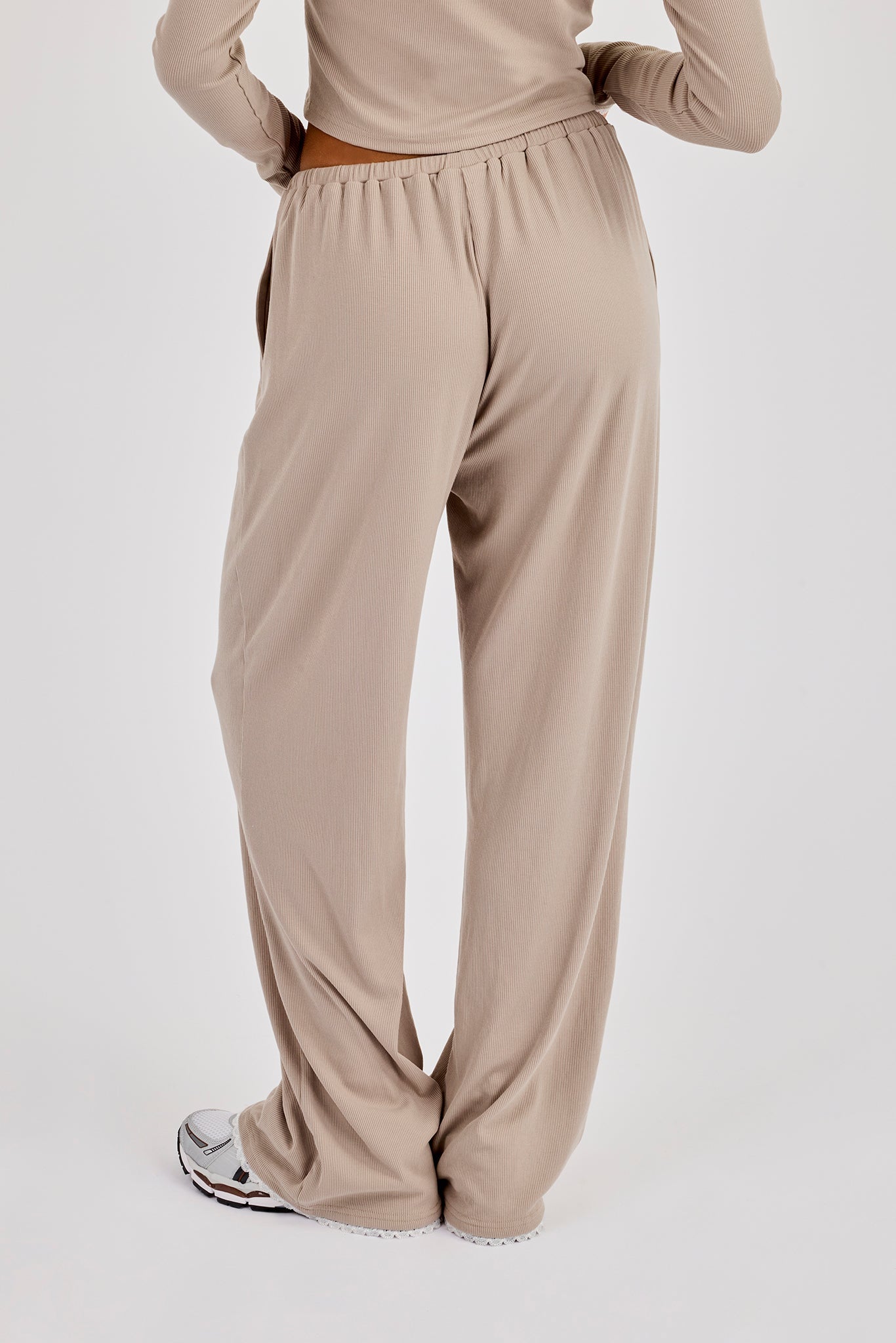 Soft Touch Ribbed Trouser - Taupe