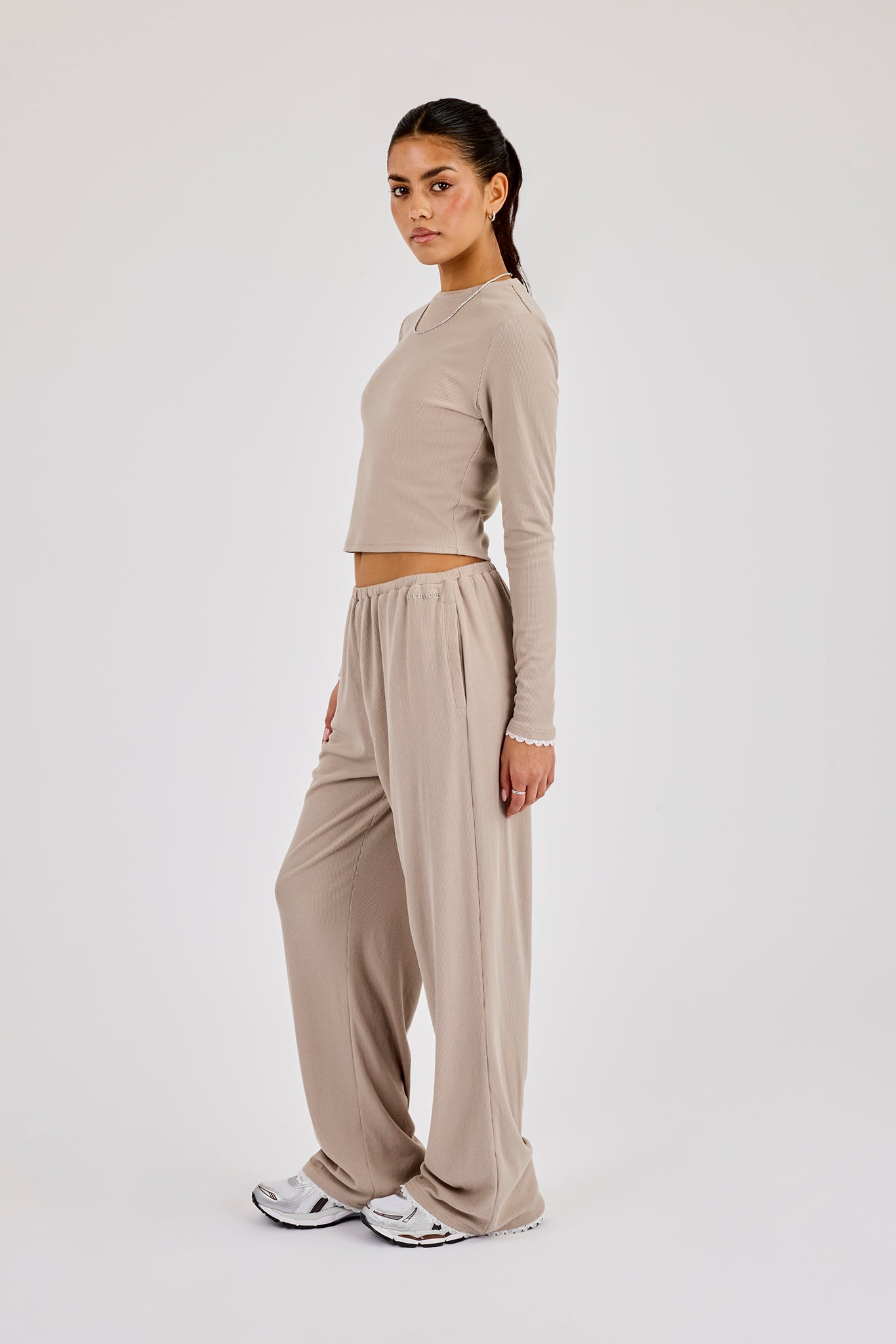 Soft Touch Ribbed Trouser - Taupe