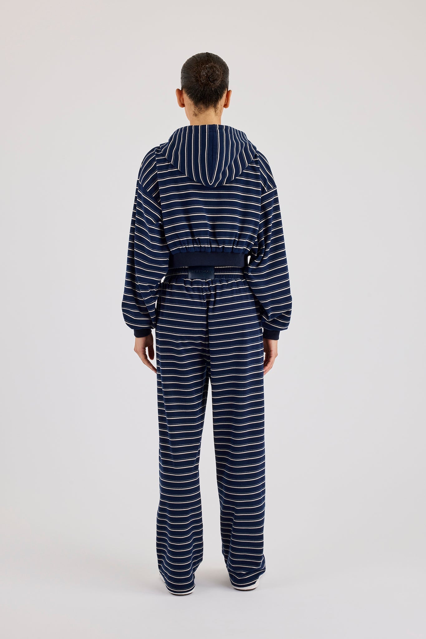 Soft Touch Stripe Zip Through Hoodie & Wide Leg Jogger - Navy