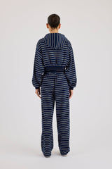 Soft Touch Stripe Zip Through Hoodie & Wide Leg Jogger - Navy