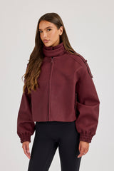 PU Funnel Neck Boxy Jacket - Oxblood Red