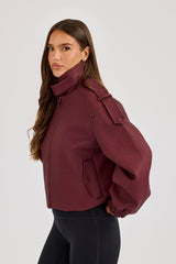 PU Funnel Neck Boxy Jacket - Oxblood Red