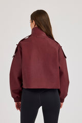 PU Funnel Neck Boxy Jacket - Oxblood Red