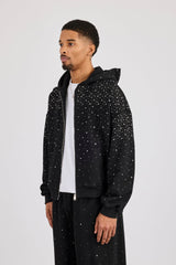 Rhinestone Zip Through Hoodie - Black