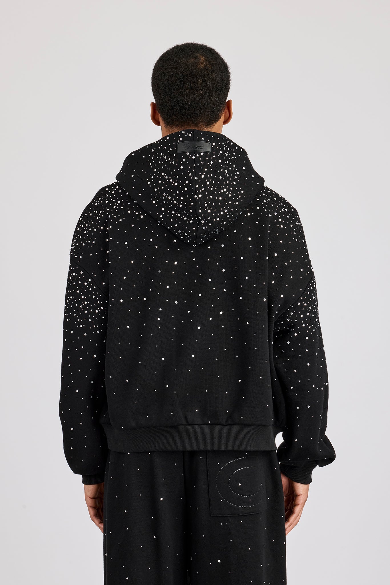 Rhinestone Zip Through Hoodie - Black | Mens Hoodies & Sweats