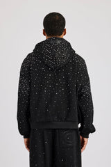 Rhinestone Zip Through Hoodie - Black
