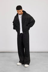 Rhinestone Zip Through Tracksuit - Black