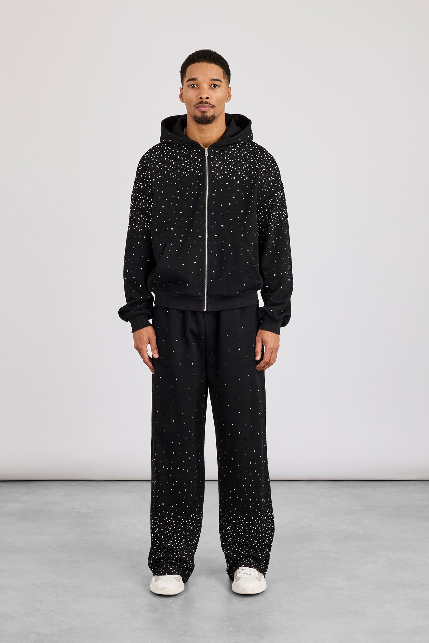 Rhinestone Zip Through Tracksuit - Black