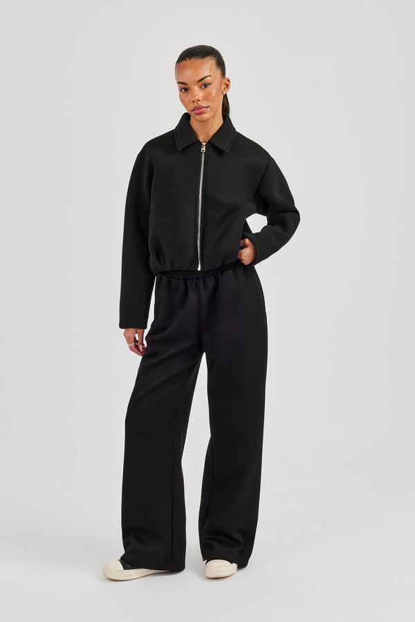 Women's Scuba Harrington Jacket & Wide Leg Jogger - Black