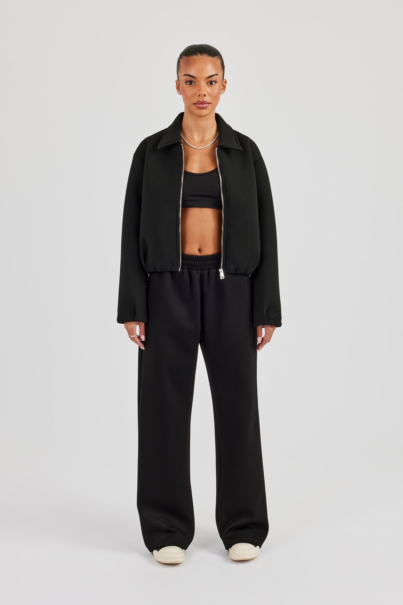 Women's Scuba Harrington Jacket & Wide Leg Jogger - Black