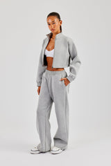 Scuba Funnel Neck Crop Jacket & Jogger - Grey