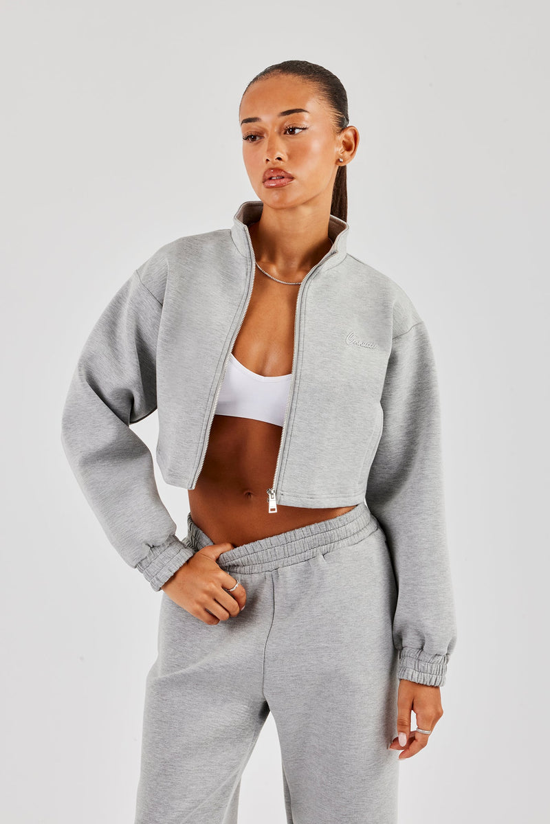 Scuba Funnel Neck Crop Jacket - Grey