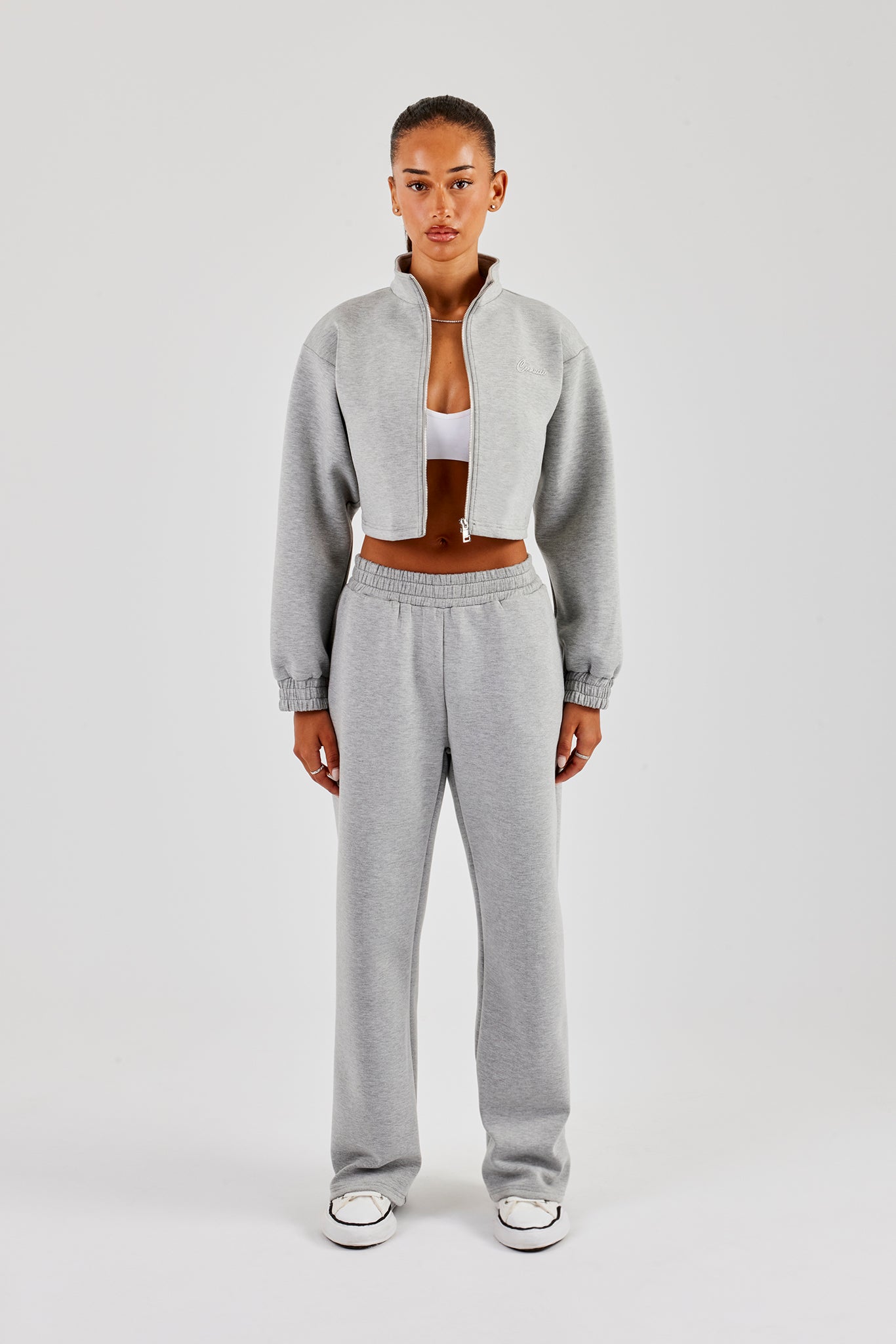 Scuba Funnel Neck Crop Jacket & Jogger - Grey