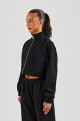 Scuba Funnel Neck Crop Jacket - Black