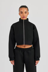 Scuba Funnel Neck Crop Jacket - Black