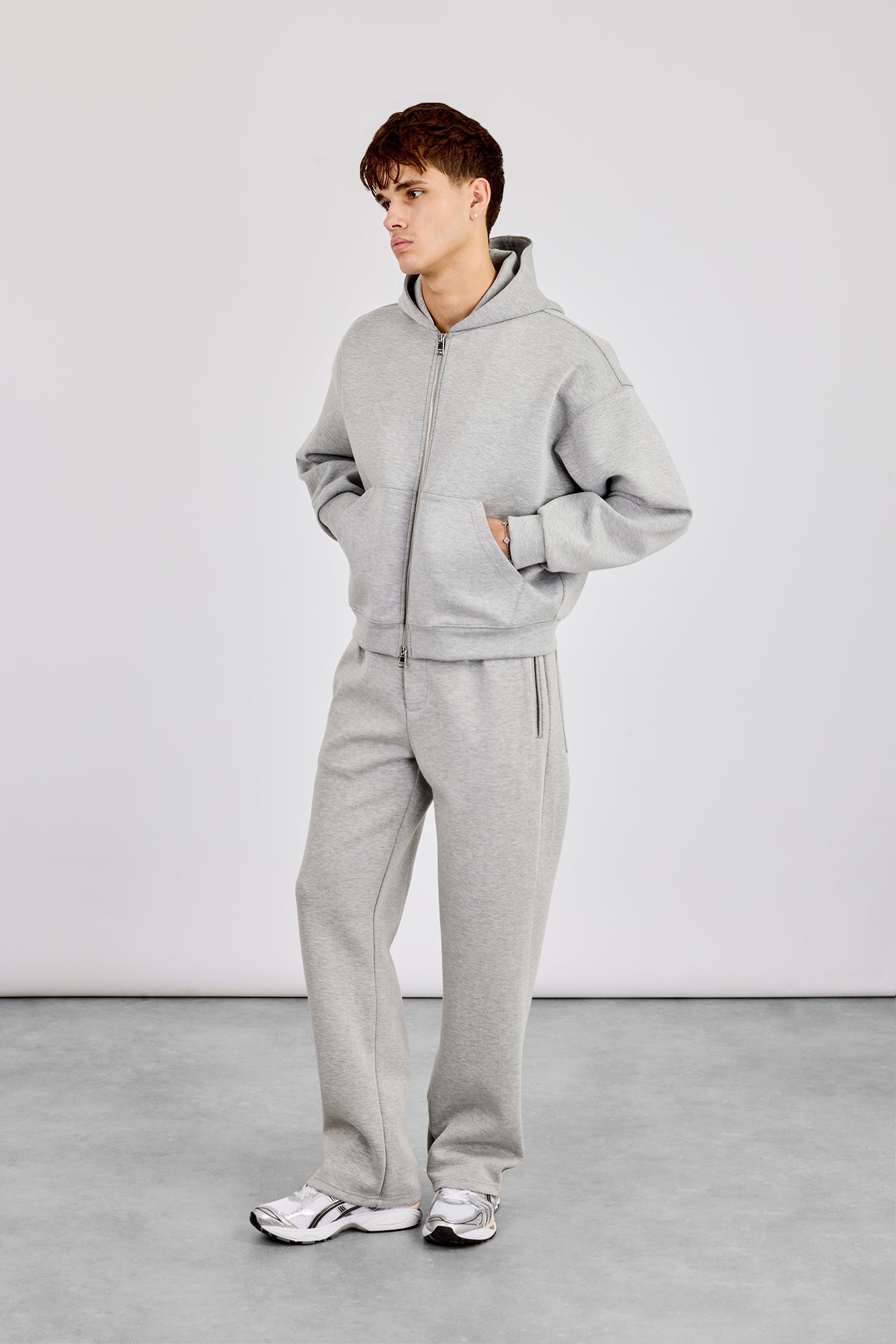 Scuba Zip Through Boxy Hoodie & Relaxed Scuba Trouser - Grey