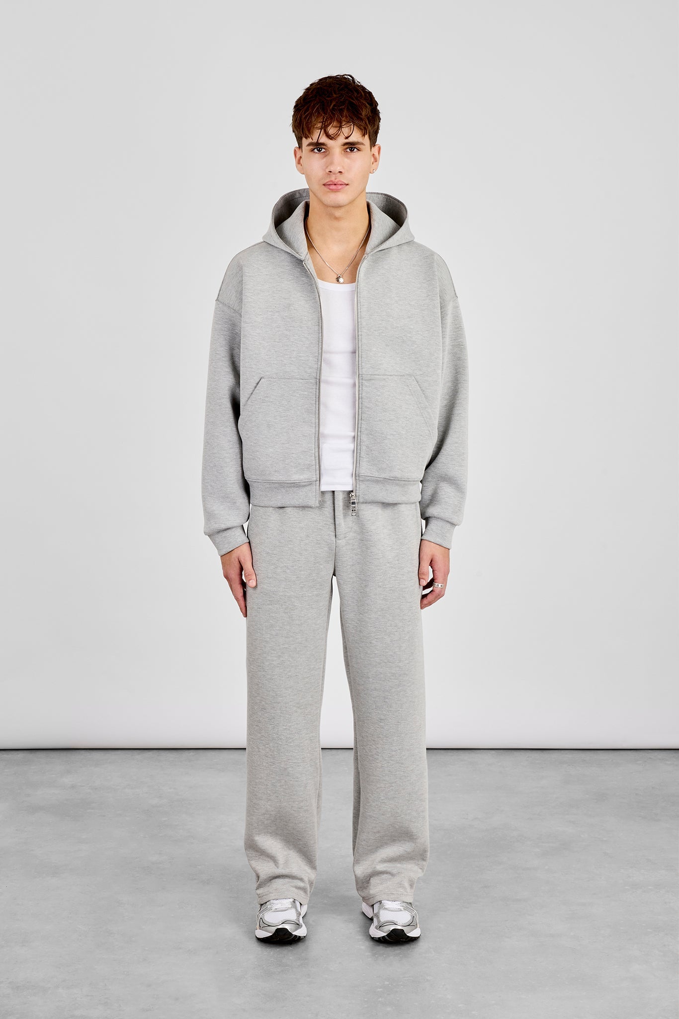 Scuba Zip Through Boxy Hoodie & Relaxed Scuba Trouser - Grey