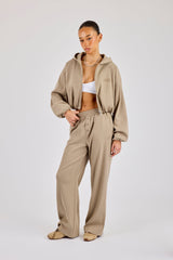 Ottoman Rib Button Wide Leg Jogger - Taupe