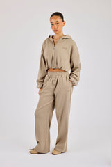 Ottoman Rib Hooded Zip Through & Wide Leg Jogger - Taupe