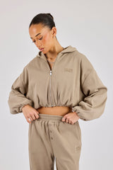 Ottoman Rib Hooded Zip Through - Taupe