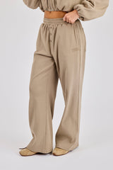 Ottoman Rib Button Wide Leg Jogger - Taupe