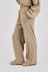 Ottoman Rib Button Wide Leg Jogger - Taupe