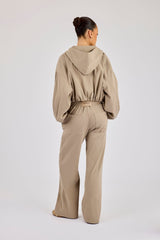 Ottoman Rib Hooded Zip Through & Wide Leg Jogger - Taupe