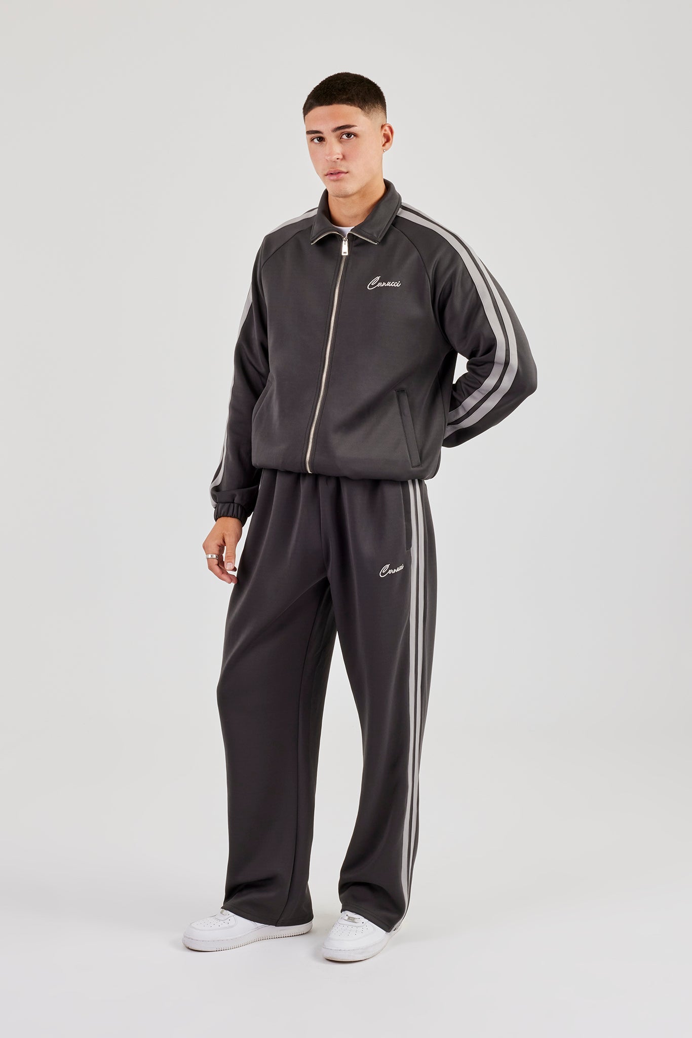 Taping Track Jacket & Relaxed Track Pant - Charcoal | Mens Sets