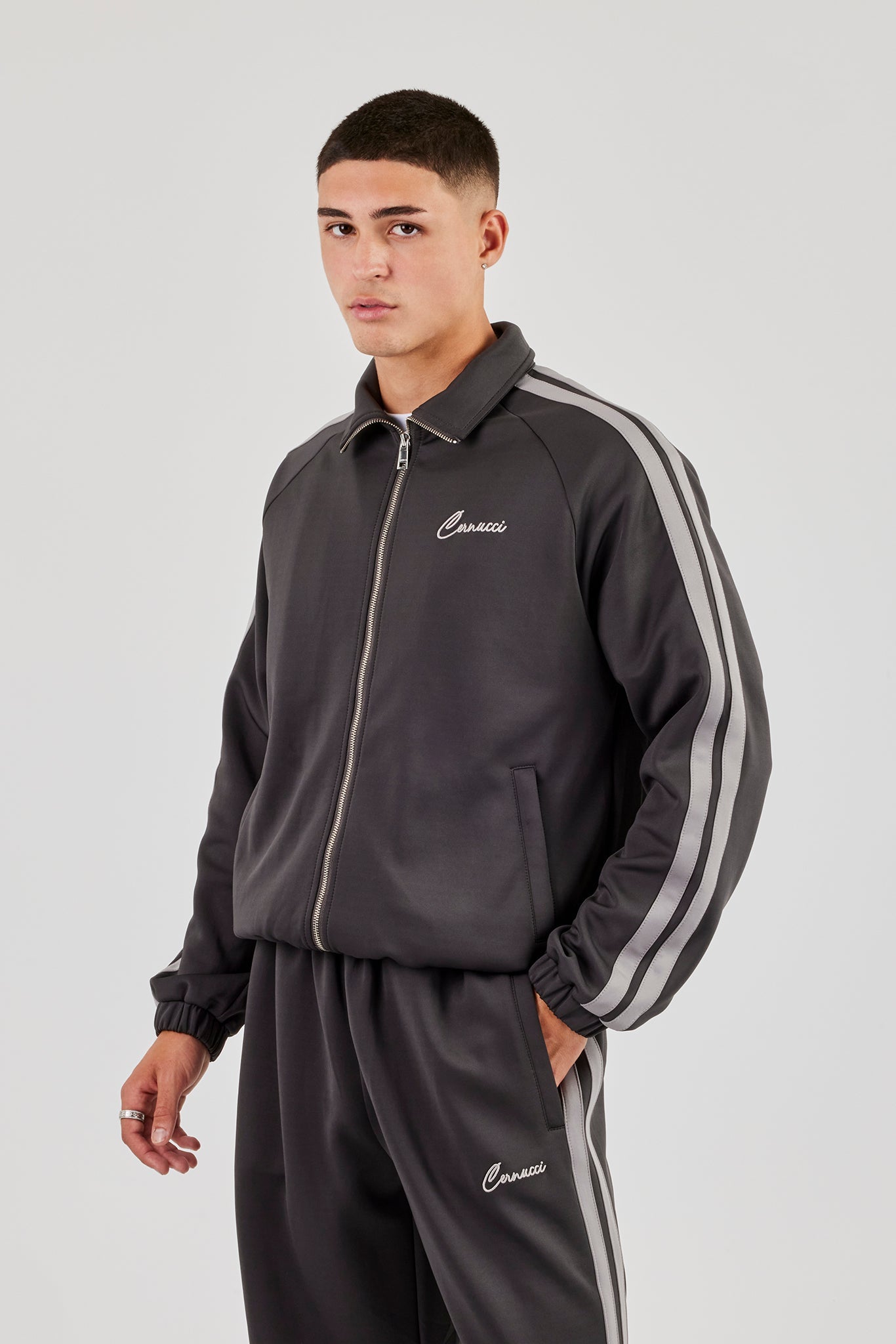 Taping Track Jacket - Charcoal | Mens Outerwear | Shop Jackets at
