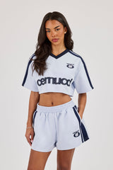 Cropped Short Sleeve Football Top - Baby Blue