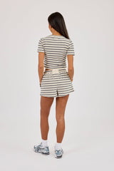 Double Stripe Soft Touch Short Sleeve Top & Short - Blue