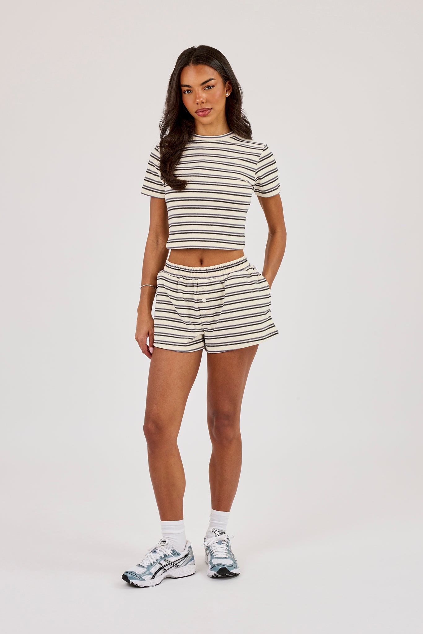 Double Stripe Soft Touch Short Sleeve Top & Short - Blue
